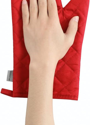 Oven Mitts and Pot Holders 4 pcs Set,High Heat Resistant 500 Degree Extra Thicken Long Kitchen Cotton Oven Glove for Cooking (12 Inch,Red)