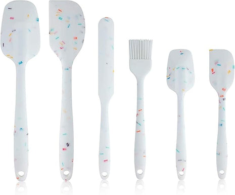 Heat Resistant Silicone Spatulas Set 6pcs, Seamless Design Non-Stick Mixing Spatulas with Stainless Steel Core, Premium BPA-Free Rubber Spatula Baking Cooking Utensile for Home Kitchen BBQ (white)