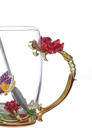 Handicraft Crystal Glass 3D Flower Cups Tea Mug With Tea Spoon Women Coffee, Tea, Juice, Beer, Milk Hot And Cold Drinks Use Gift Package. (Red Rose-Tal)