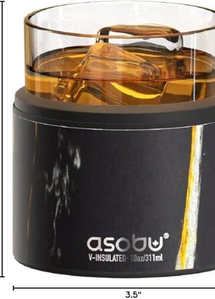 asobu Whiskey Glass with Insulated Stainless Steel Sleeve, 10.5 ounces (Midnight Marble)