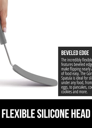GORILLA GRIP Patented BPA-Free Non-Scratch Spatula, 2 Pack, Heat Resistant Flexible Silicone Head for Nonstick Cooking Pans, Soft Rubber Handle, Kitchen Spatulas for Flipping Eggs, Pancakes, Gray