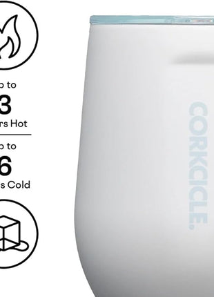 Corkcicle Pure Taste Stemless Insulated Wine Glass Tumbler - Keeps Beverages Cold 6 Hours & Hot 3 Hours - Stainless Steel - Easy-Grip - Summer Drinkware Gift - 12 oz - Ceramic White/Powder Blue