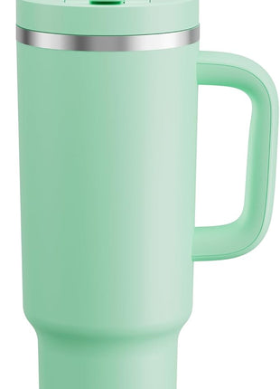 40 oz Tumbler with Handle and Straw: Stainless Steel Insulated Tumbler Keeps Cold for 24 Hours, Leakproof Travel Cup Fits in Cup Holder and BPA-Free,Brook Green