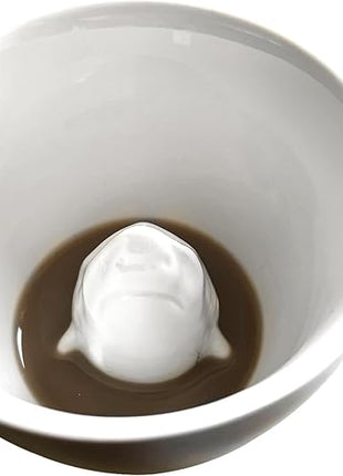 Creature Cups Great White Shark Ceramic Mug – 11 oz Navy Blue Coffee Cup with Hidden Ocean Animal Inside – Unique Gift for Coffee, Tea & Shark Lovers