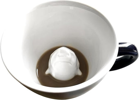 Creature Cups Great White Shark Ceramic Mug – 11 oz Navy Blue Coffee Cup with Hidden Ocean Animal Inside – Unique Gift for Coffee, Tea & Shark Lovers