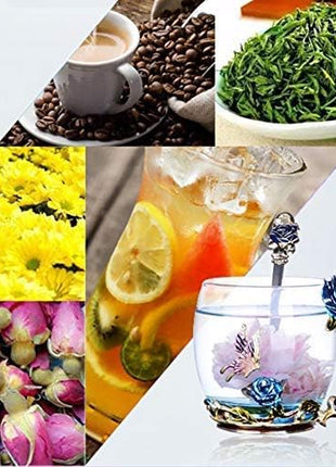 Handicraft Crystal Glass 3D Flower Cups Tea Mug With Tea Spoon Women Coffee, Tea, Juice, Beer, Milk Hot And Cold Drinks Use Gift Package. (Rose Blue Coffee Cup, 11 OZ)