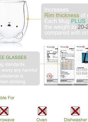 Panda Mug Cute Mugs Glass Double Wall Insulated Glass Espresso Cup, Kawaii Mug, Coffee Cup, Tea Cup, Milk Cup, Birthday Christmas Gifts(Panda)