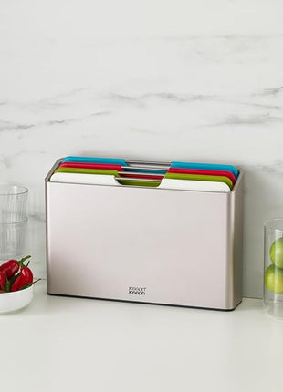 Joseph Joseph Folio 4-Piece Colour coded Cutting Board Set, Slimline case for organized Kitchen storage, Sage Green