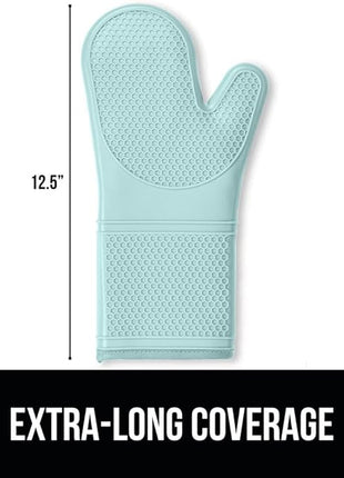 GORILLA GRIP BPA-Free Soft Silicone Oven Mitts, Heat Resistant and Waterproof Cooking Gloves, Thick Cotton Lining, Flexible Gripping for Baking Grilling, Kitchen Potholders Set of 2, 12.5x8.3, Mint