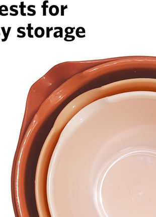 Glad Mixing Bowls with Pour Spout, Set of 4 - Nesting Plastic Bowls (1.2qt, 1.9qt, 2.8qt, and 3qt with Handle) - Non Slip Base, Dishwasher Safe Kitchen Cooking and Baking Supplies, Rust