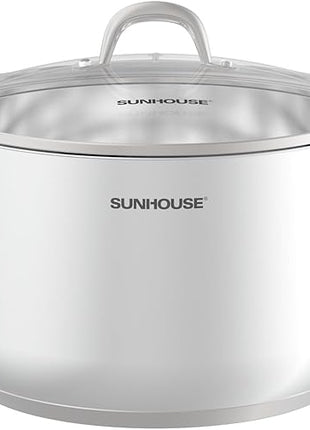 SUNHOUSE 13-Quart Stainless Steel Stockpot w/Tempered Glass Lid - Heavy-Duty, Food-Grade Cookware for Simmering, Boiling, and Induction Cooking - Exceptional Heat Distribution