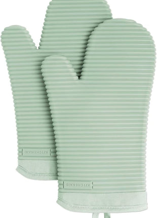 KITCHENAID Ribbed Soft Silicone Oven Mitt 2-Pack Set, 7.5"x13", Pistachio