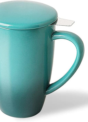 Sweejar Porcelain Tea Mug with Infuser and Lid,Teaware with Filter, Loose Leaf Tea Cup Steeper Maker, 16 Fl Oz for Tea/Coffee/Milk/Women/Office/Home/Gift (Gradient Blue)