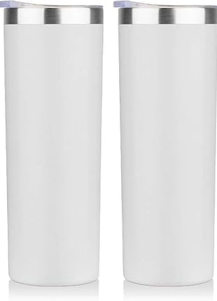 HASLE OUTFITTERS 20 oz Skinny Tumblers Bulk Set, Stainless Steel Insulated Slim Tumblers with Lids, Reusable Double Wall Travel Coffee Mugs, Durable Powder Coated Travel Water Cups(White, 4)