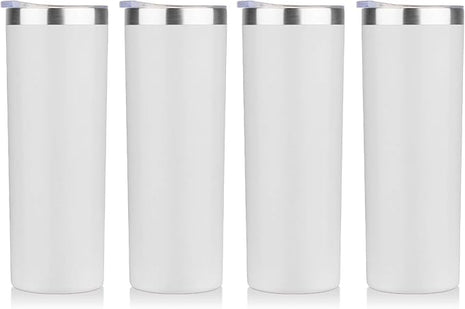 HASLE OUTFITTERS 20 oz Skinny Tumblers Bulk Set, Stainless Steel Insulated Slim Tumblers with Lids, Reusable Double Wall Travel Coffee Mugs, Durable Powder Coated Travel Water Cups(White, 4)