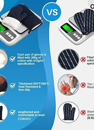 Oven Mitts and Pot Holders 4 pcs Set,High Heat Resistant 500 Degree Extra Thicken Long Kitchen Cotton Oven Glove for Cooking (12 Inch,Deep Blue)