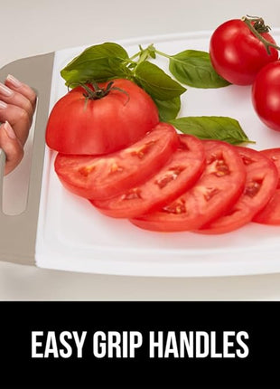 GORILLA GRIP BPA-Free Reversible Kitchen Cutting Board Set of 3, US Designed, Nonporous, Juice Grooves Catch Liquid, Slip Resistant Border, Dishwasher Safe, Durable Large Food Chopping Boards, Almond