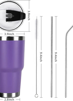 SYACOT 30oz Tumbler Double Wall Stainless Steel Vacuum Insulated Travel Mug with Splash-Proof Lid Metal Straw and Brush