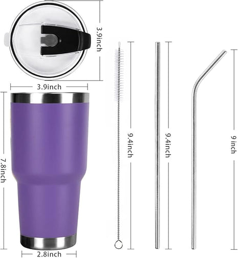 SYACOT 30oz Tumbler Double Wall Stainless Steel Vacuum Insulated Travel Mug with Splash-Proof Lid Metal Straw and Brush