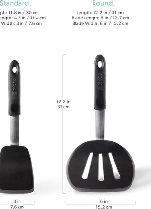 DI ORO Silicone Turner Spatula Set - Kitchen Spatulas for Nonstick Cookware - Flexible & Thin Flippers for Eggs & Pancakes - 600°F Heat-Resistant & BPA Free Cooking Utensils (2pc, Black)