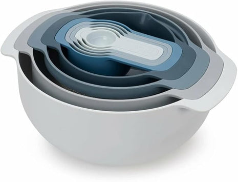Joseph Joseph 9 Nesting Set with Mixing Bowls Measuring Cups Sieve Colander, 9-Piece, Sky