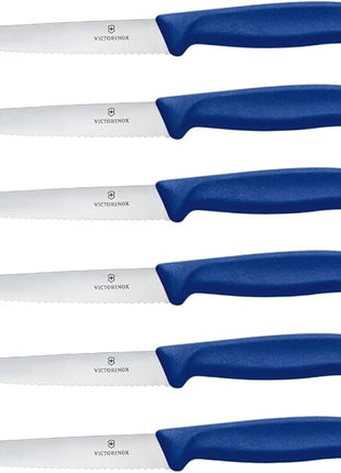 Victorinox 6.7232.6 Swiss Classic Steak Knife Set Ideal for Slicing a Wide Variety of Steak Cuts Wavy Edge Blade in Blue, Set of 6