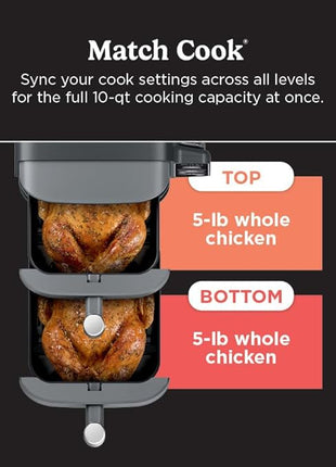 Ninja DoubleStack XL Smart 2-Basket Air Fryer, Smart Cook System, DoubleStack Technology Cook 4 Foods at Once, Space Saving Design, 10 QT, 6-in-1, Smart Finish & Match Cook, Air Fry, Broil, Bake SL451