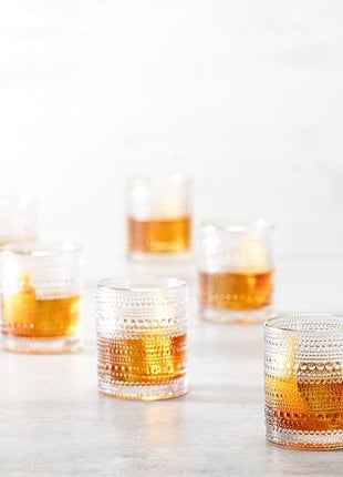 Fortessa Jupiter Beaded Hobnail Glass, 10 Ounce Double Old Fashioned (Set of 6), Gold Rim Clear