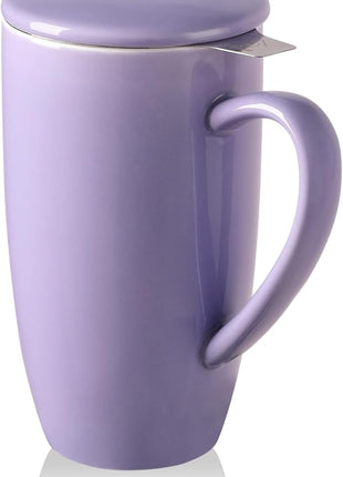 Sweejar Porcelain Tea Infuser Mug with Lid, 20 oz Teacup with Strainers for Loose Leaf Tea, Microwave and Dishwasher Safe Coffee Mug(Purple)