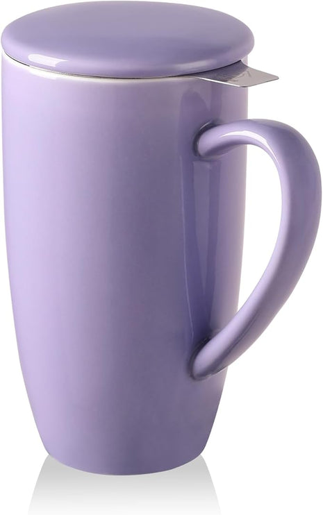 Sweejar Porcelain Tea Infuser Mug with Lid, 20 oz Teacup with Strainers for Loose Leaf Tea, Microwave and Dishwasher Safe Coffee Mug(Purple)