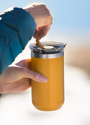 WACACO Octaroma Lungo Vacuum Insulated Coffee Mug, Double-wall Stainless Steel Travel Tumbler With Drinking Lid, 10 fl oz(300ml)， Amber Yellow
