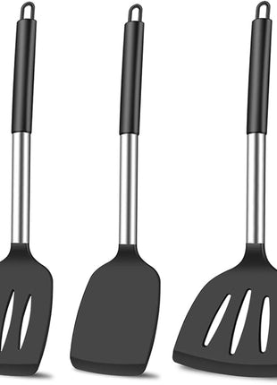 3Pcs Silicone Spatula Set Heat Resistant Spatulas for Nonstick Cookware Fish Turner Plastic Spatulas Rubber Wok Spatula, Long Large Spatula Silicone Cooking Use Kitchen Utensils Set