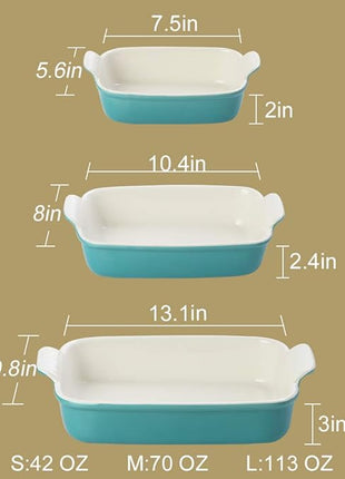 Sweejar Baking Pans Set, Ceramic 9x13 Baking Dish with Handle, Rectangular Casserole Dishes for Oven, Bakeware Sets of 3, Durable Lasagna Pan Deep for Kitchen, Banquet, Wedding Gift(Beige)