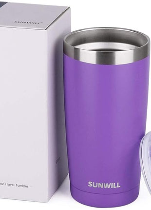 SUNWILL Travel Coffee Tumbler 20 oz, Insulated Mug with Lid, Stainless Steel Cup for Hot and Cold Drinks, Powder Coated Purple
