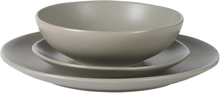 Gibson Home Bethel 18 Piece Plates and Bowls Ceramic Stoneware Organic Shape Dinnerware Set (Service for 6) - Matte Grey