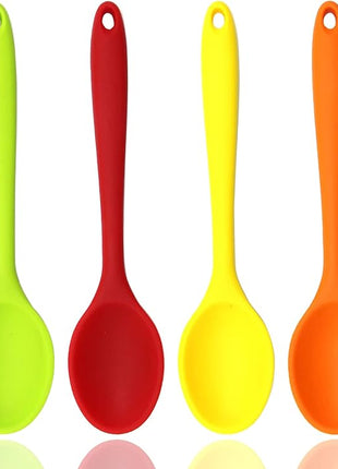 4 Pieces Silicone Mixing Spoon Heat Resistant Basting Utensil Non-stick Spoon 8.2" Multicolored Spoons Set for Mixing, Baking, Serving, Stirring and Scraping (Red, Green, Yellow, Orange)
