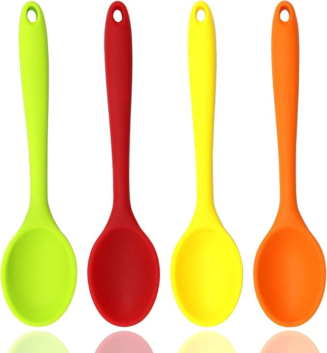 4 Pieces Silicone Mixing Spoon Heat Resistant Basting Utensil Non-stick Spoon 8.2" Multicolored Spoons Set for Mixing, Baking, Serving, Stirring and Scraping (Red, Green, Yellow, Orange)