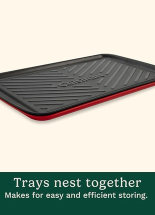 Cuisinart Grilling Prep & Serve Trays, 17x10.5 inch BBQ Tray Safe for Food Handling, 2 Dishwasher Safe Nesting Trays Black & Red, Perfect Grilling Accessories for Cooked & Raw Meat, Fits 6 Burgers