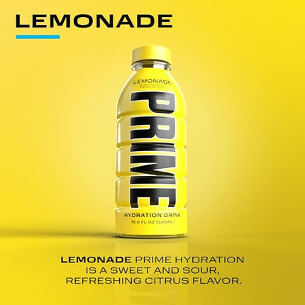 PRIME Hydration LEMONADE, Sports Drinks, Electrolyte Enhanced for Replenishing Fluids, 250mg BCAAs, B Vitamins, Antioxidants, Low Sugar, 16.9 Fl Oz, 12 Pack