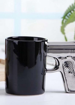 HLJgift Novelty Ceramic Coffee Mugs Gun Mugs Pistol Cup for amazing gift Black&Silver