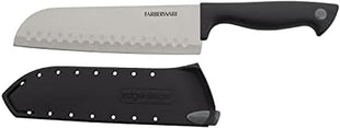 Farberware Edgekeeper 7-Inch Santoku Knife with Self-Sharpening Blade Cover, High Carbon-Stainless Steel Kitchen Knife with Ergonomic Handle, Razor-Sharp Knife, Black