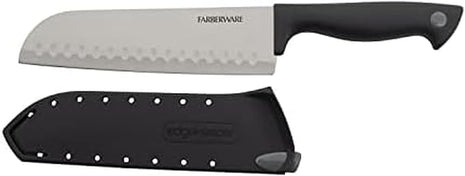 Farberware Edgekeeper 7-Inch Santoku Knife with Self-Sharpening Blade Cover, High Carbon-Stainless Steel Kitchen Knife with Ergonomic Handle, Razor-Sharp Knife, Black