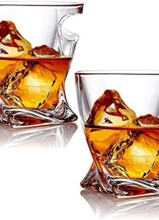 Whiskey Glasses set of 2 - Crystal Old Fashioned Rock Glass Scotch Bourbon and Spirits 10 Ounce Liqueur Tumbler with Side Rest