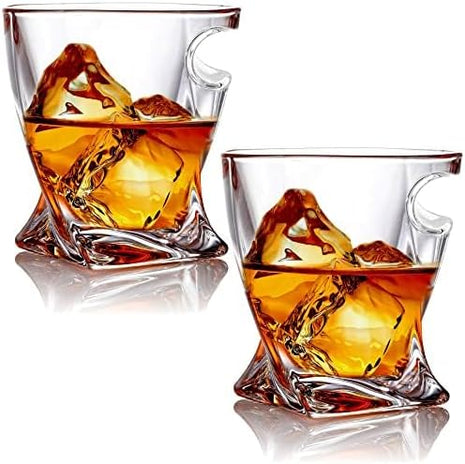 Whiskey Glasses set of 2 - Crystal Old Fashioned Rock Glass Scotch Bourbon and Spirits 10 Ounce Liqueur Tumbler with Side Rest