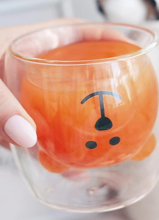 Cute Mugs Double Wall Glass Coffee Glass Cup Kawaii Bear Tea Milk Cup Funny Mug Animal Mug Aesthetic Cup for Office and Personal Birthday Gift (Happy bear)