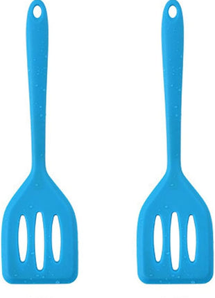2Pack Small Silicone Turner High Heat Resistant Slotted Spatula for Fish, Eggs, Pancakes and More (12 IN, Blue)