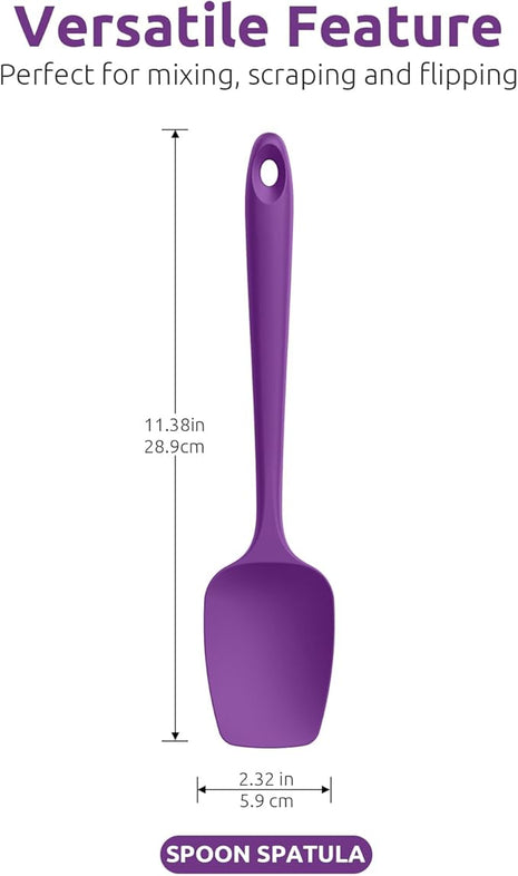 U-Taste Silicone Spoon Spatula Set, 600ºF High Heat Resistant Food Grade Flexible Rubber Scraper, Integrated Cooking Mixing Baking Kitchen Utensils Set of 3 for Nonstick Cookware (Purple)