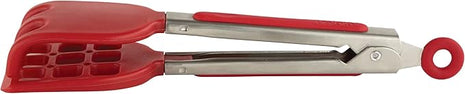 Tovolo Waffle Tongs Mini Silicone Kitchen Tongs for Cooking Serving Flat Stainless Steel Small Tongs with Silicone Tips for Salads Belgian Waffles Air Fryer Appetizers Dishwasher Safe Cayenne Red