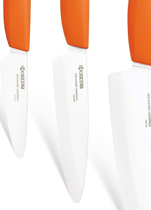 Kyocera FK-3PC-WHOR 3Piece Advanced ceramic Revolution Series Knife Set, Blade Sizes: 5.5", 4.5", 3", Orange