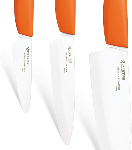 Kyocera FK-3PC-WHOR 3Piece Advanced ceramic Revolution Series Knife Set, Blade Sizes: 5.5", 4.5", 3", Orange